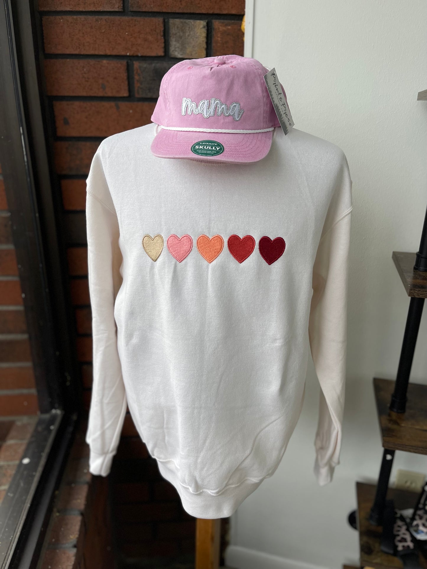 Hearts Embroidered Crewneck