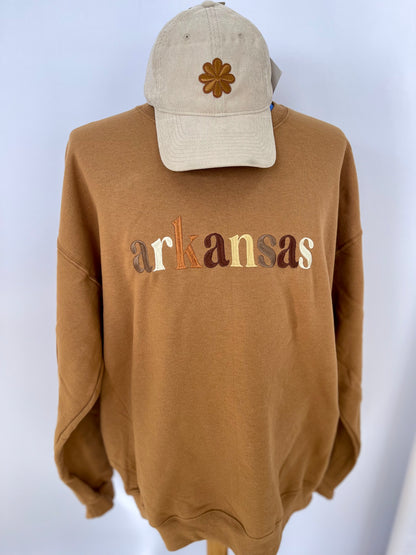 Arkansas Embroidered Crewneck-Neutral