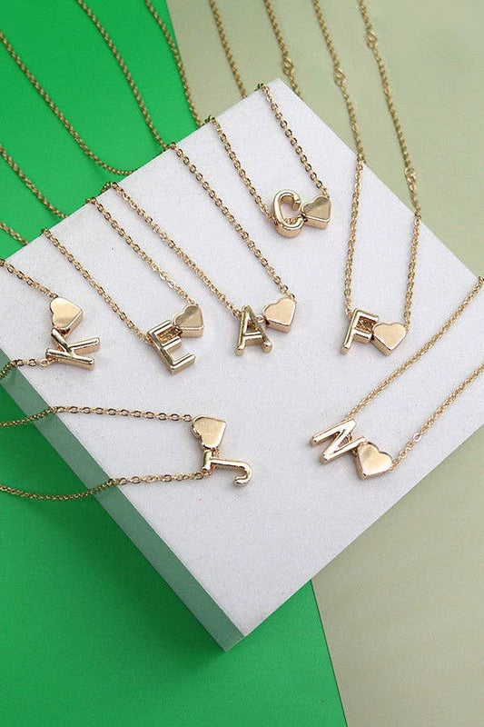 BRASS MONOGRAM INITIAL HEART CHARM NECKLACE | 80N150